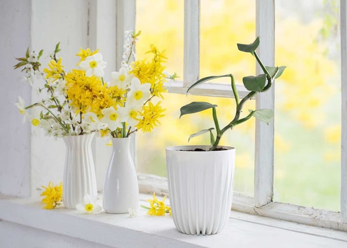 HowHomely Stripped Eco - Bloempot - Recyclet Kunststof - Wit