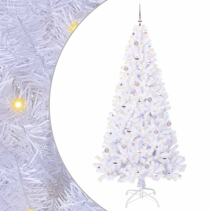 vidaXL - Kunstkerstboom - met - 300 - LED - Wit - 240 - cm - PVC - en - Staal