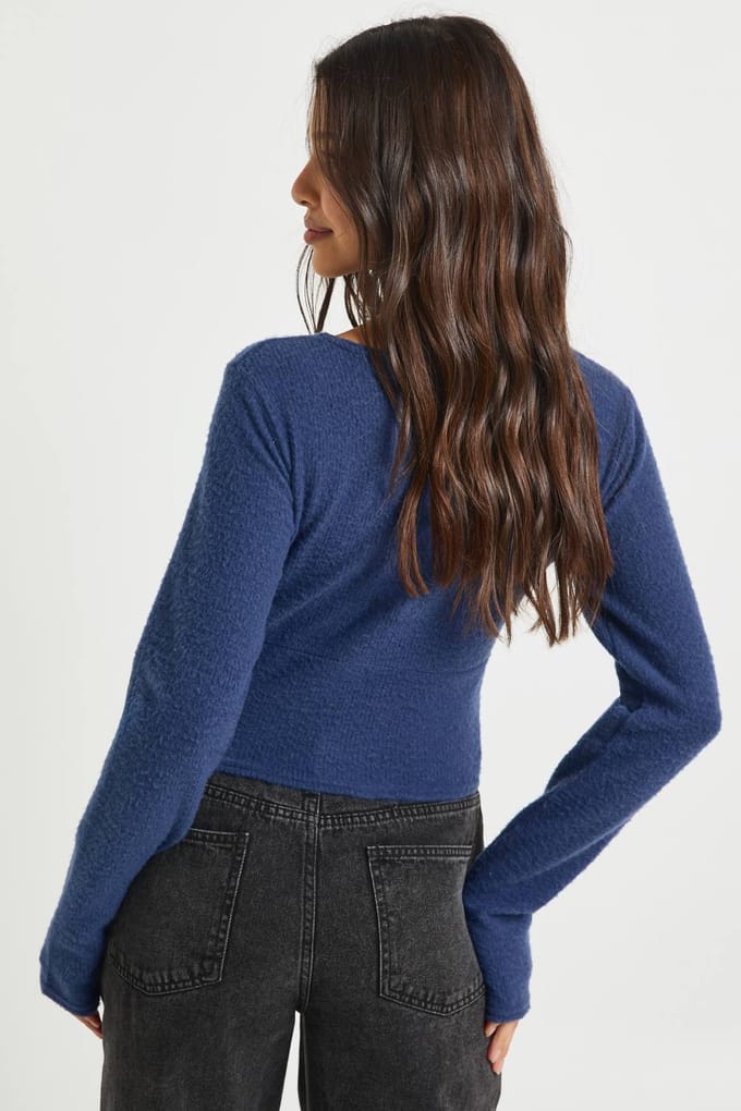 boohoo Dames Wollen Geribbeld Doorknoop Vest | Blue | Maat: 10