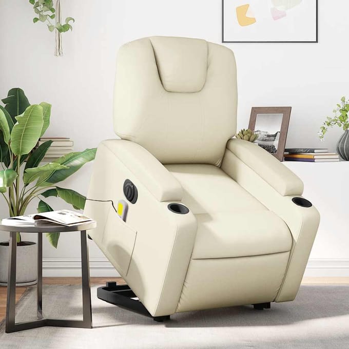 vidaXL - Sta-op-massagestoel - elektrisch - kunstleer - crèmekleurig