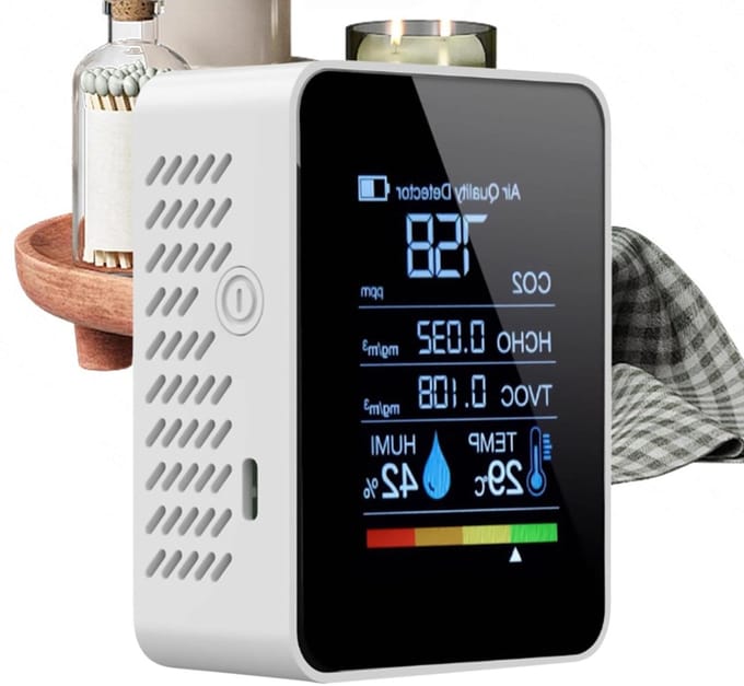 Luchtkwaliteitsmonitor - Binnenklimaat meter - Gezonde Lucht - 5-in-1 Analyse - 9 x 4 x 7 cm - Wit
