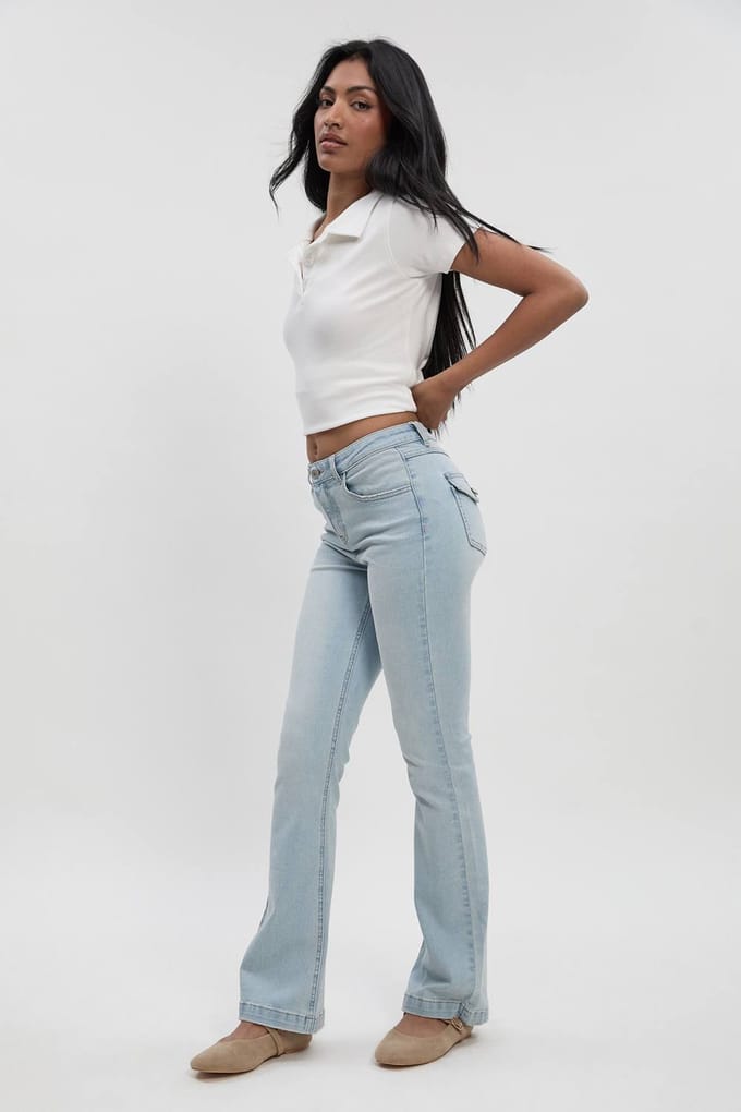 boohoo Dames Mid Waist Y2K Bootcut spijkerbroek | Gebleekt | Maat: 40