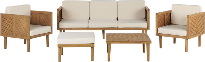 BARATTI - Loungeset voor 5 - Lichtbeige - Acaciahout
