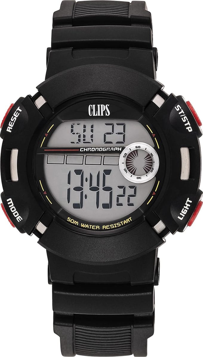 Clips 557-6010-44 Horloge - Rubber - Zwart - Ø 48 mm