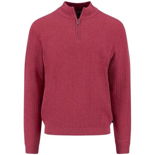 Fynch-Hatton Trui Troyer Zip Small Triple Stripe Squares Berry / male