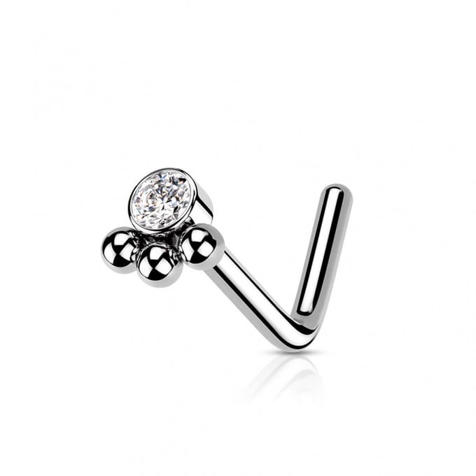 Neuspiercing PVD L-bend 3 Beaded Ball Cluster 0.8x6x3 - zilver - LMPiercings
