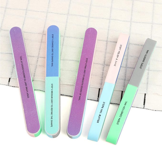 Coloré Multi-Face Nail Art Manucure Pédicure Outil Éponge de Ponçage Limes Tampon Polisseur pink
