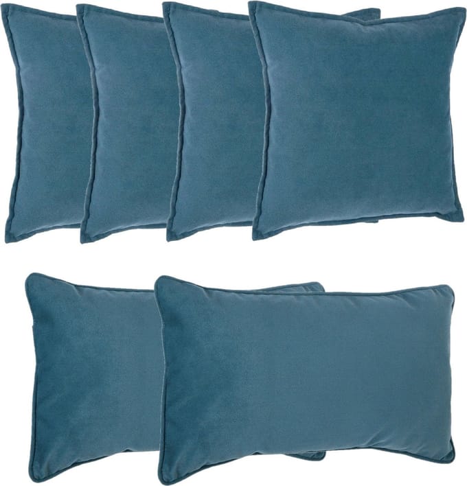 Atmosphera Bank/sierkussens Sophia - set 6x - Blauw - polyester - met rits - In 2 formaten