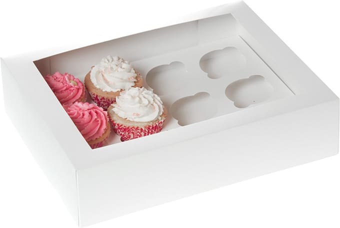 House of Marie Cupcake Doos met Venster Wit 12 hole pk/2