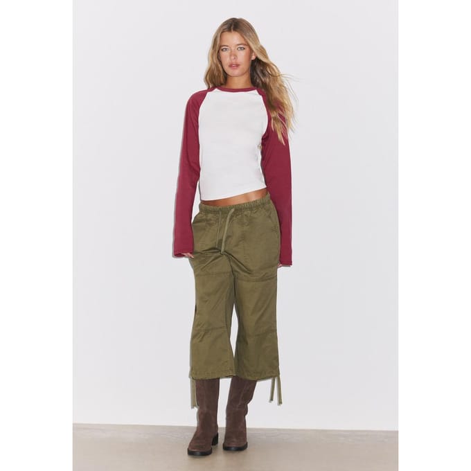 Stradivarius Baseball T-shirt met lange mouw  Donkerrood S