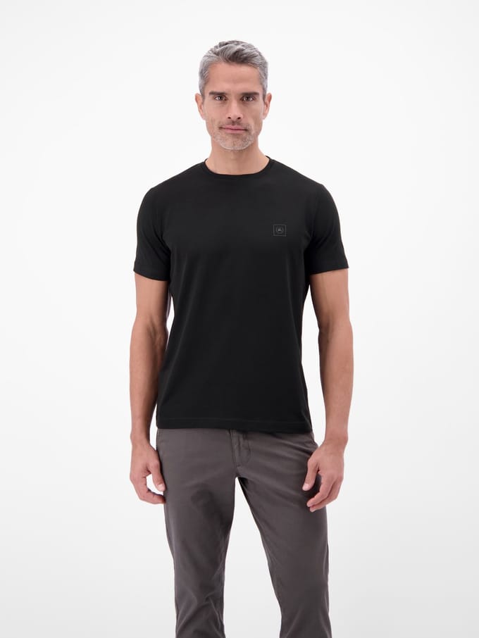 LERROS Basic T-shirt met LERROS-logoprint , Maat: M , Kleur: BLACK , 95% katoen, 5% elastaan