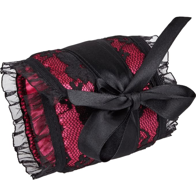 Rimba - Burlesque Handboeien En Masker Van Satijn En Kant - Roze/Zwart