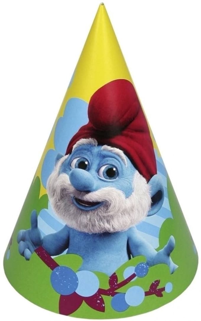 Gele feesthoedjes – De Smurfen – Grote Smurf – 6 stuks – Karton – Amscan