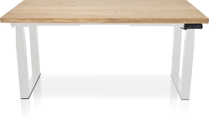 Zit-sta bureau met massief eiken blad 120 x 80 cm - MRC PRO Solid NEN-EN 527 - elektrisch verstelbaar - frame wit- 125 cm hoog - 200KG draagvermogen