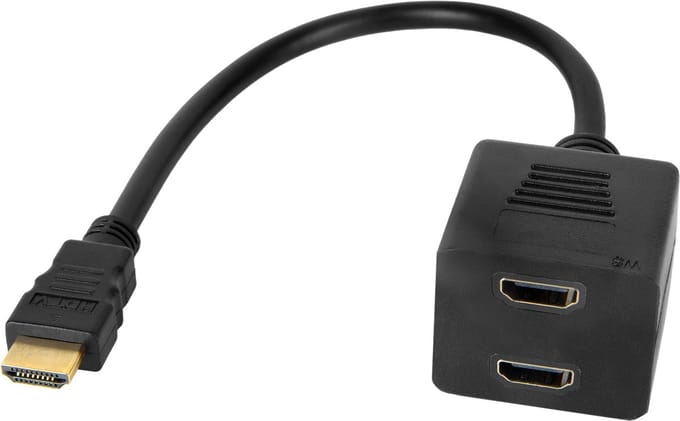 Cabletech HDMI Splitter - 1x HDMI (m) naar 2x HDMI (v) - 20 cm - Zwart