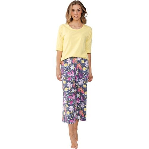 Pastunette Pyjama Flowers - Geel/Grijs - Katoen - Maat 36