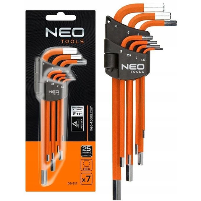 NEO 09-517 - Inbussleutel Set - 1.5-6 mm - 7 Stuks - DIN911 Norm