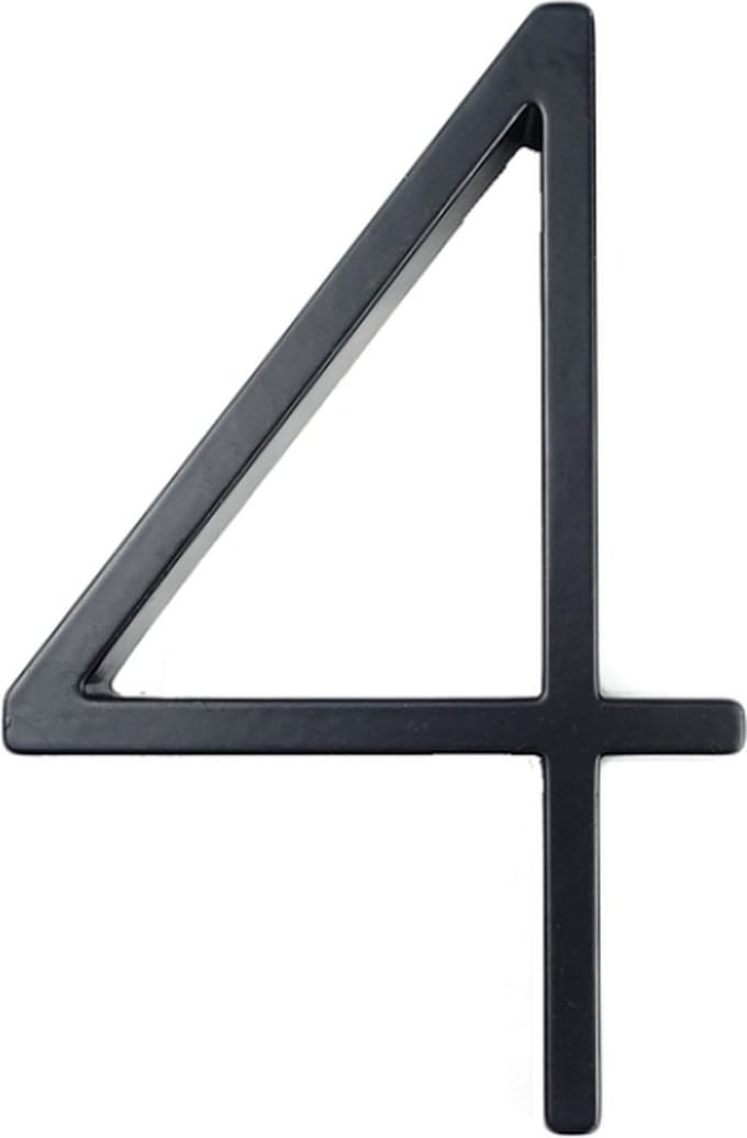 Huisnummer 4 - Zwevend Huisnummer - Zwart - nr. 4 - modern - 125mm