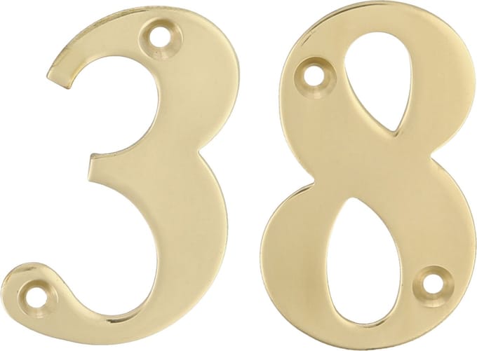 AMIG Huisnummer 38 - massief messing - 10cm - incl. bijpassende schroeven - gepolijst - goudkleur
