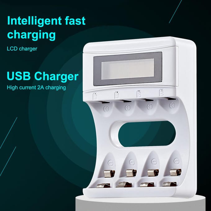 4-Slot Batterijlader met LCD-scherm voor AA AAA Ni-MH Oplaadbare Batterijen Slim Oplaadbaar wit
