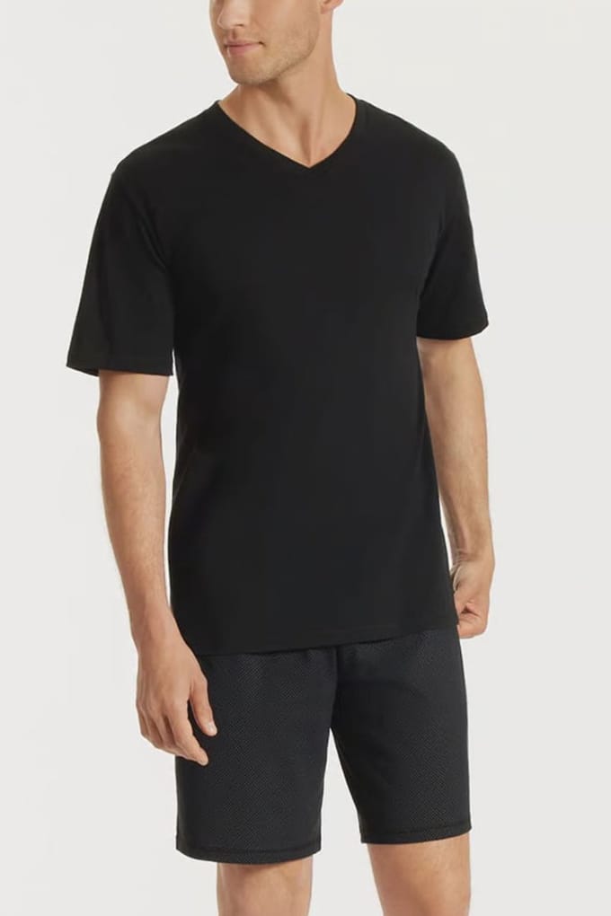 Uncover by Schiesser Pyjama korte v-hals - Heren Shortama - zwart
