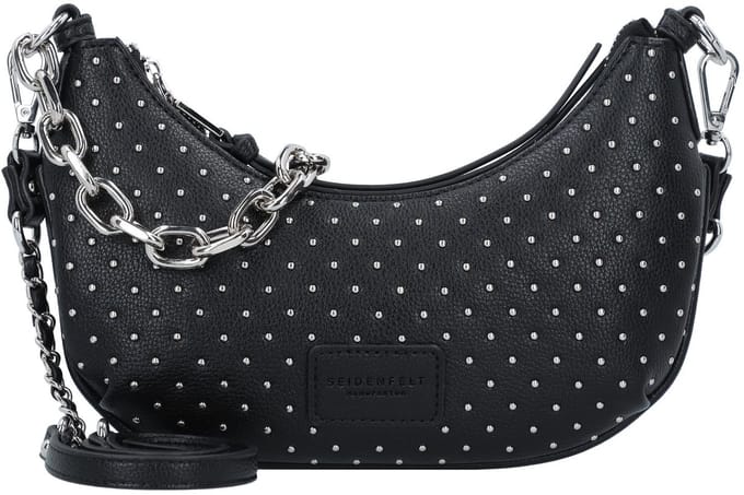 SEIDENFELT MANUFAKTUR Schoudertas Jomala Halfmoon Pochette Bag Black With Tiny Rivets Zwart