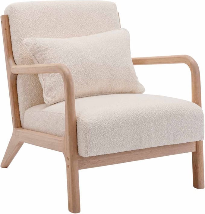 sweeek - Scadinavische fauteuil van naturelkleurig hout en getextureerde bouclé - lorens