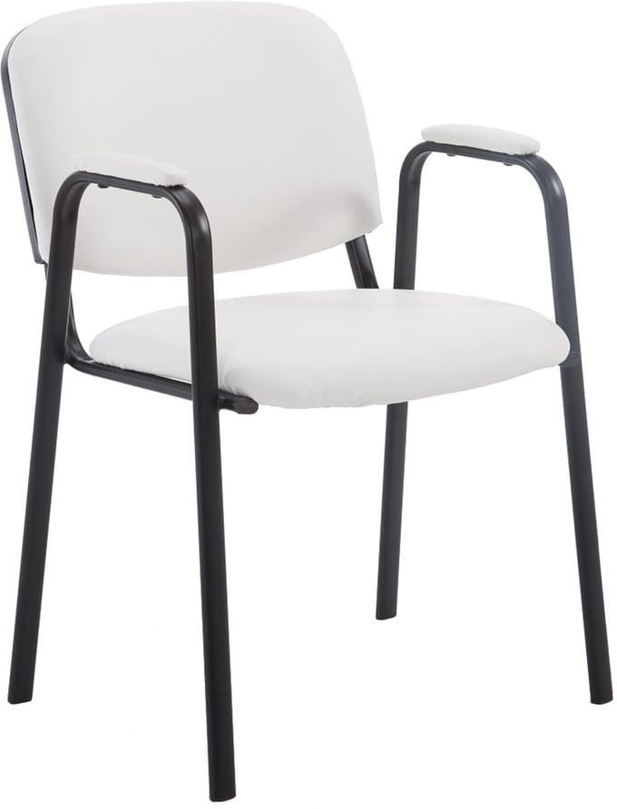 CLP Ken Pro - Stapelstoel - armleuningen - zwart - 150 kg - Kunstleer/wit