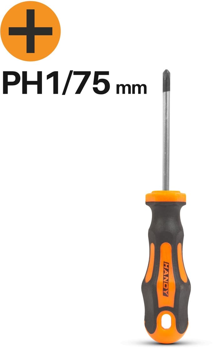 Kruiskopschroevendraaier PH1 – Phillips Schroevendraaier 75 mm – Chroom Vanadium Staal – Antislip Handgreep – Ophangoog [10523]
