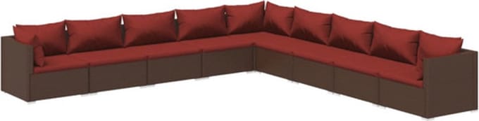 vidaXL - 9-delige - Loungeset - met - kussens - poly - rattan - bruin