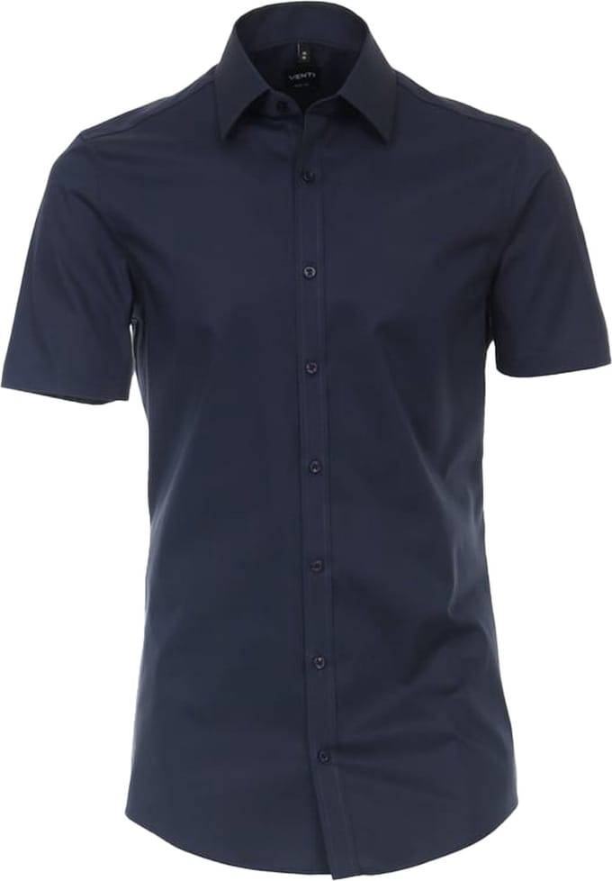 VENTI body fit overhemd - korte mouw - popeline - blauw - Strijkvriendelijk - Boordmaat: 41