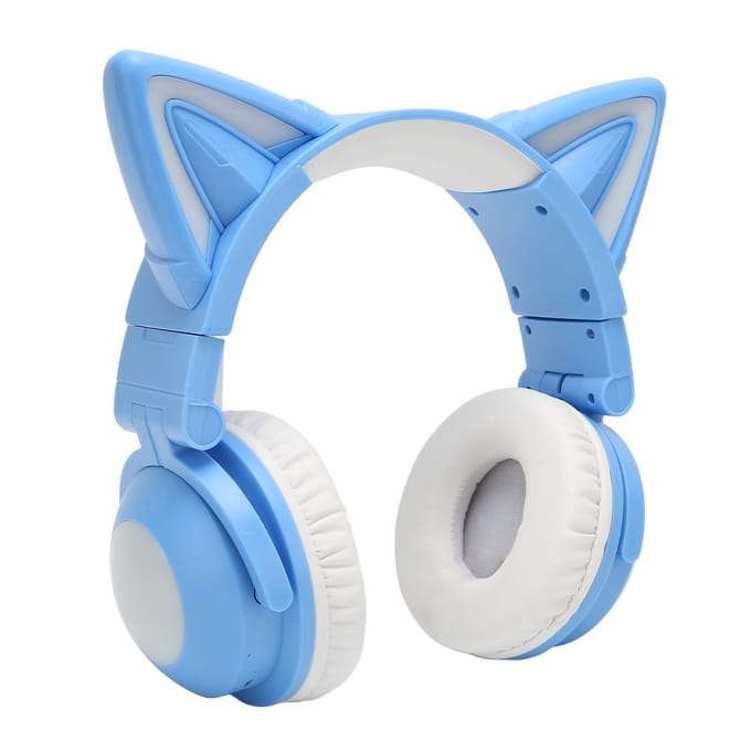 Casque Bluetooth stéréo à oreilles de chat, mignon, haute sensibilité, microphone intégré, LED réglable, pour enfants rose