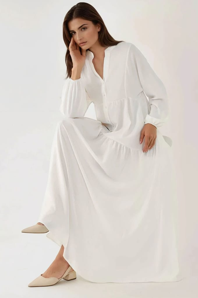 Gestructureerde V-hals Maxi-jurk met knoopdetails