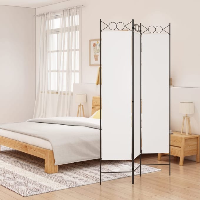 vidaXL - Kamerscherm - met - 3 - panelen - 120x200 - cm - stof - wit