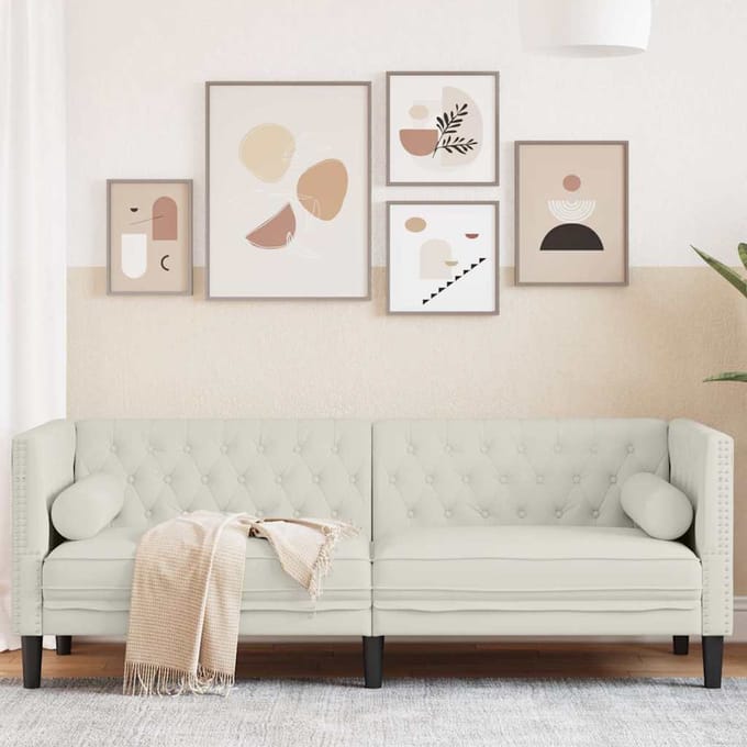 vidaXL - Driezitsbank - Chesterfield-stijl - met - bolsters - fluweel - crèmekleur