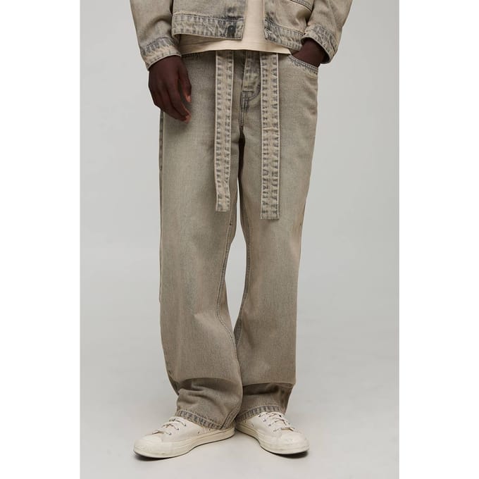 Relaxed Fit Gewassen Jeans met Ceintuur | Light Brown | Size 36R