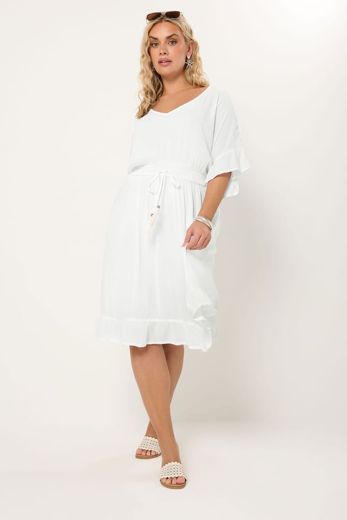Yours Witte Strandjurk Van Kreukelstof Size 54-56