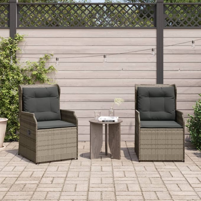 vidaXL - Tuinstoelen - 2 - st - verstelbaar - met - kussens - poly - rattan - grijs