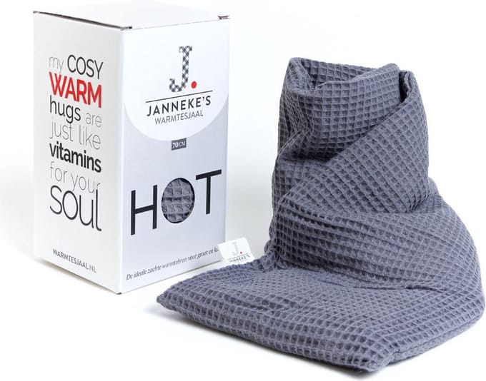 Janneke's Warmtesjaal® - pittenzak- lijnzaad - extra lang - kleur donkergrijs