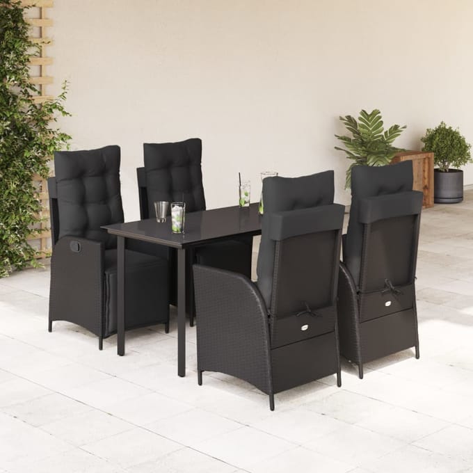 vidaXL - 5-delige - Tuinset - met - kussens - poly - rattan - zwart