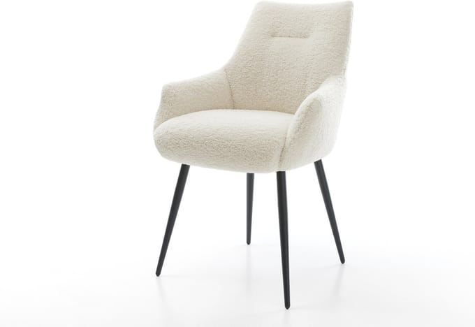 Gestoffeerde-stoel Alja-Flex met armleuning 4-poot conisch zwart teddy beige pocketveer kern