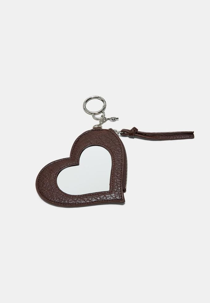 Stradivarius Hartvormige portemonnee-sleutelhanger met spiegel  Bruin OS