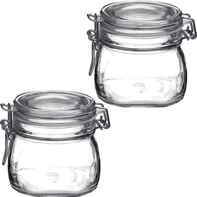 Bormioli Rocco Voorraad/weckpot - 2x stuks - glas - transparant - 10 x 10 cm - 500 ml