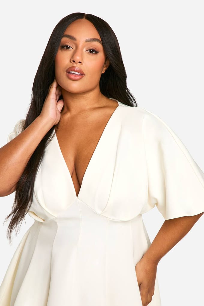 boohoo Dames Plus geplooide rok Skaterjurk | Ivoor | Maat: 48
