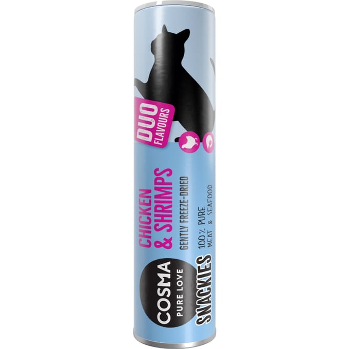 23g Snackies DUO 2 in 1 Gevriesdroogde Kippenborst & Garnalen Cosma Kattensnacks