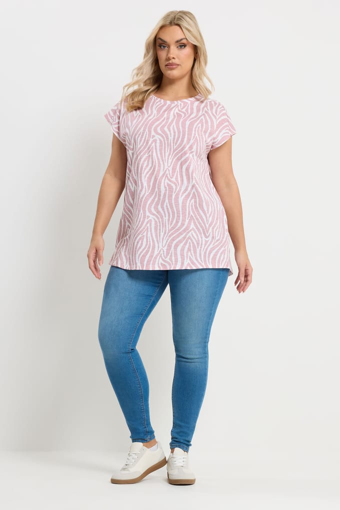 Yours Roze Tshirt Met Zebraprint En Aangegroeide Mouwen Size 48