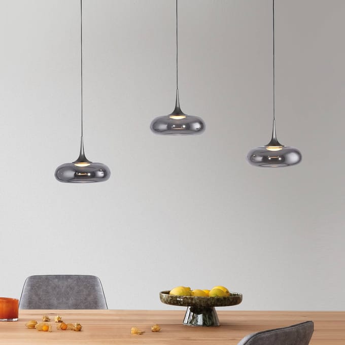 SCHÖNER WOHNEN LED hanglamp Posh 3-lamps, rookglas, 3.000 K