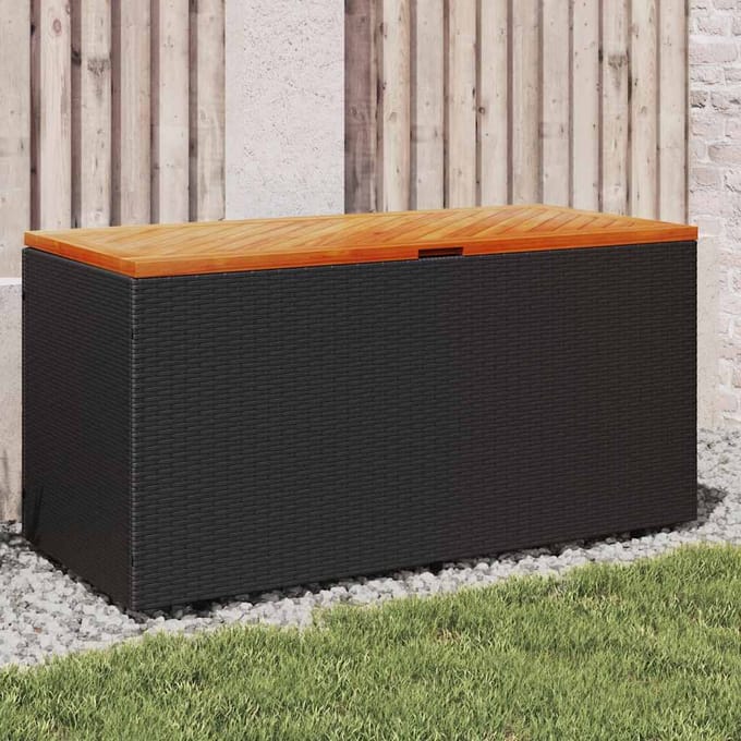 vidaXL - Tuinbox - 110x50x54 - cm - poly - rattan - en - acaciahout - zwart
