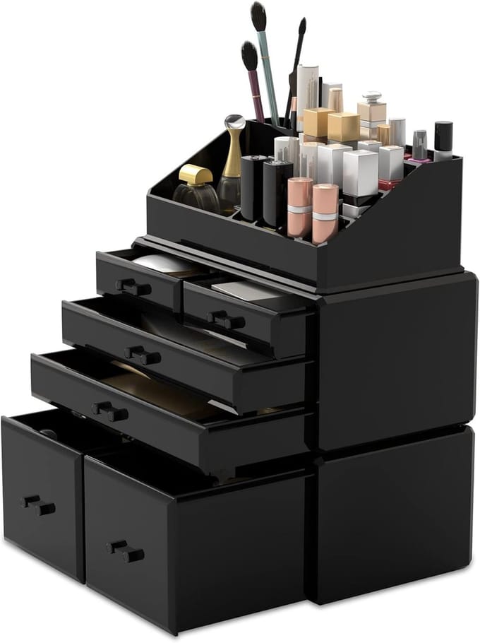 Make-up Cosmetische Organizer Opbergladen Display Dozen Case met Laden ( zwart)
