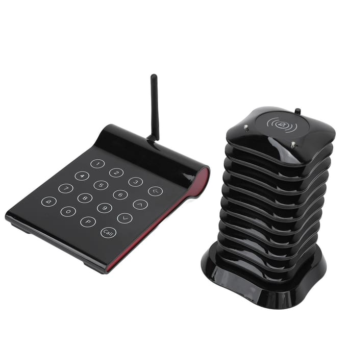 Bipeur de restaurant avec 10 bipeurs Fonctionnement tactile Mode de charge double Système de bipeur sans fil EU Plug black